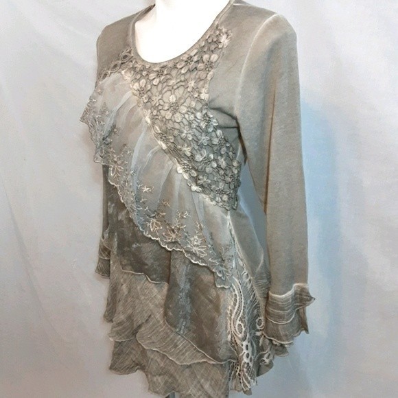 Simply Couture Boho Ruffled Lace Accent Long Sleeve Tunic Top Small Romantic - Picture 3 of 8